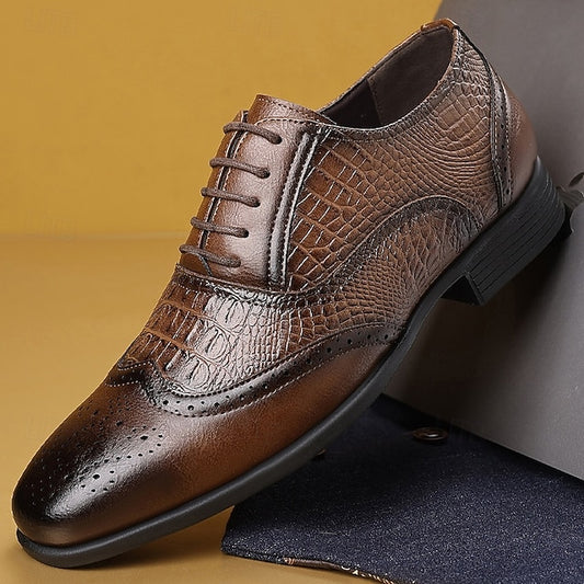Brown Pattern Crocodile Oxford – Men's Shoes Leather Faux