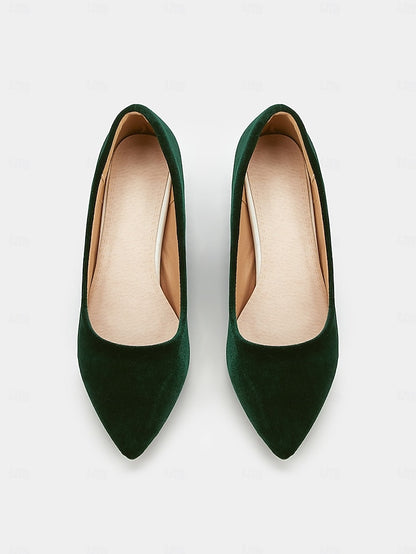 Toe Women's Green Pointed Elegant - Velvet Heel Block Pumps