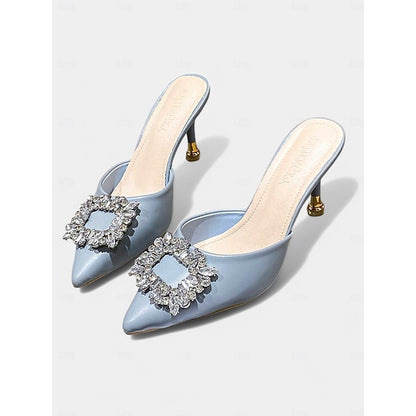 Buckle Toe Pointed with Light Blue Mules Crystal Women's