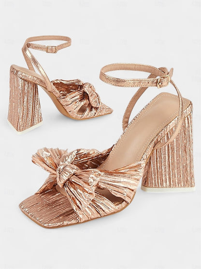 Sandals with Knot Textured Heel Detail and Rose Gold Block