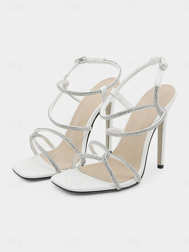 Heel Women's Sandals Black – High Crystal-Embellished