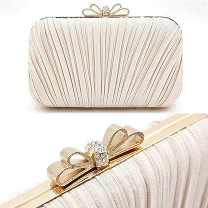 Rhinestone Women's Bag Bow White – Pleated Elegant Clutch