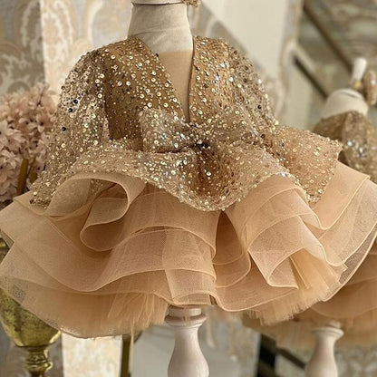 Color Solid Dress Girls' Party Length 3/4 Sleeve Kids