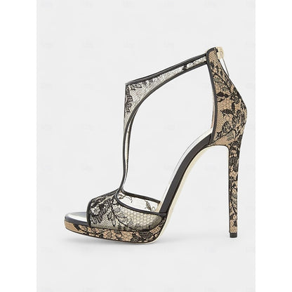 Design Lace Mesh Peep-Toe with for Heels Black Stiletto