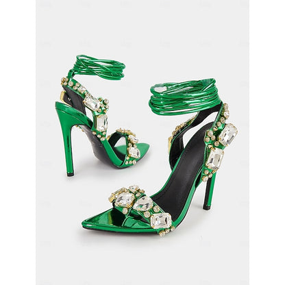 with Metallic Women's Lace-Up Heels Stiletto Green
