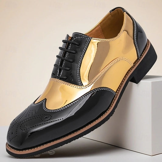 Men's and Leather Black Patent Gold Oxford with Shoes