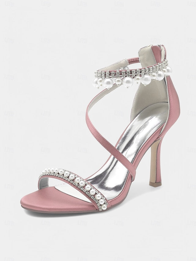 Ankle Chic Heels Pointed-Toe Party Strap Satin Pink –