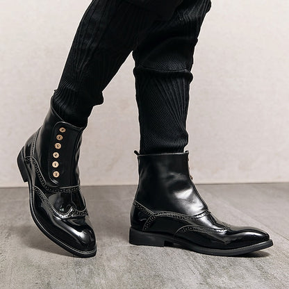 Leather - Wingtip Vintage Boots Button Stylish Men's Green