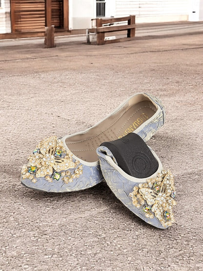 Women's Beaded with Flats Embroidered Ballet Foldable