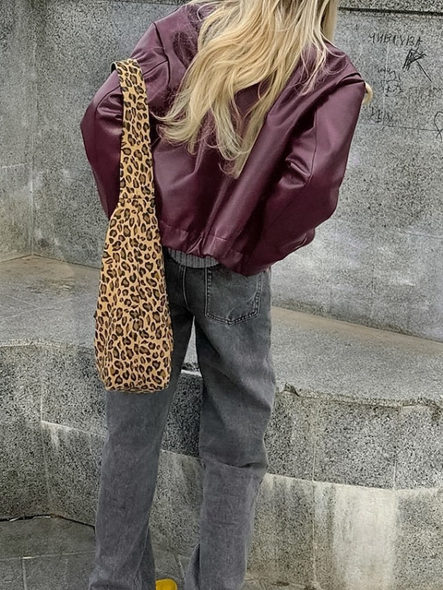 Leather Women's Warm Pocket Faux Zipper Comfortable Jacket