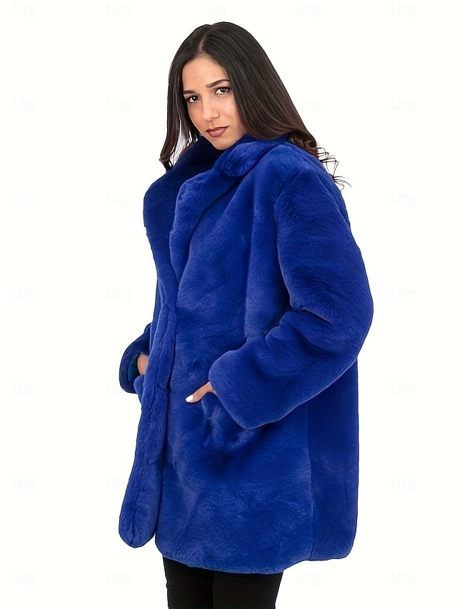 Pocket Knitting Fur Faux Warm Comfortable Coat Women's