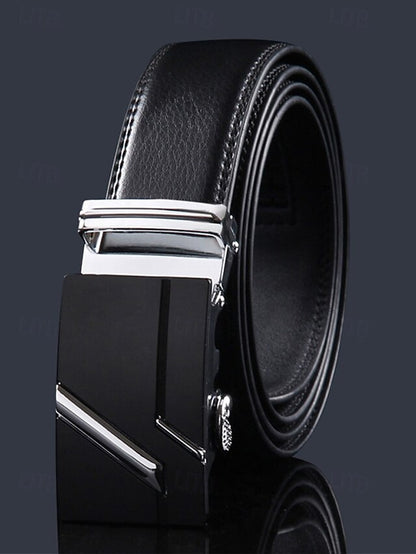 Metal Adjustable Men's Black Elegant with Leather Belt