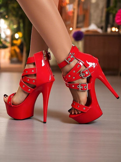 and Heels High White Women's Straps with Platform Buckled