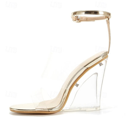with Gold Transparent Wedge and Clear Heels Straps Women's