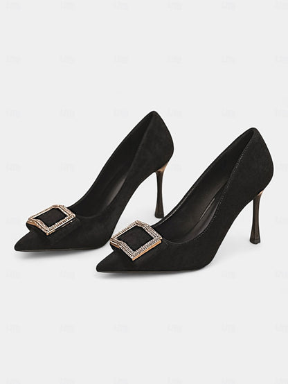 Pointed – Heels Buckle Toe Champagne Elegant Women's