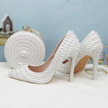 Purse Heels and White Round Stiletto Pearl Set Pearl-Embellished