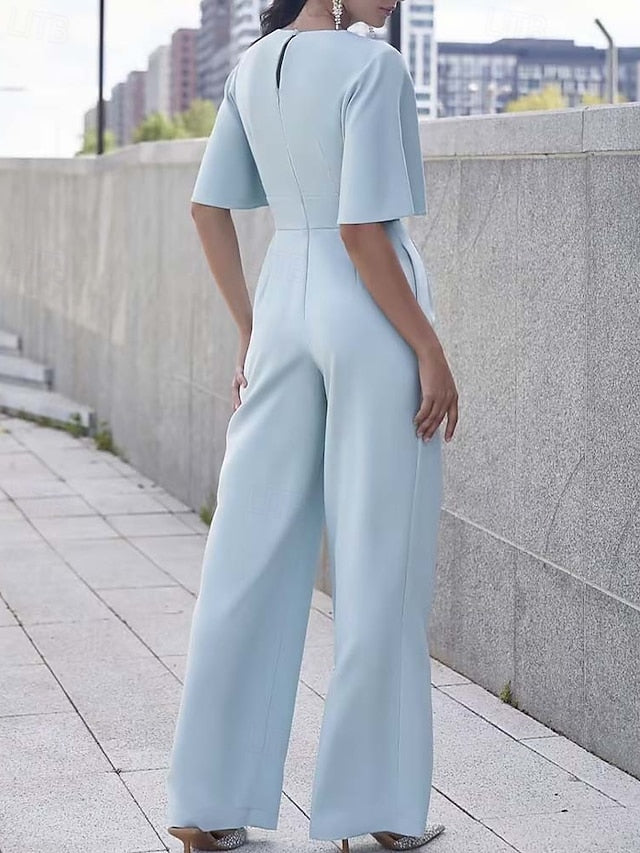Neck Simple Mother of Bride Minimalist Elegant Jumpsuit the V