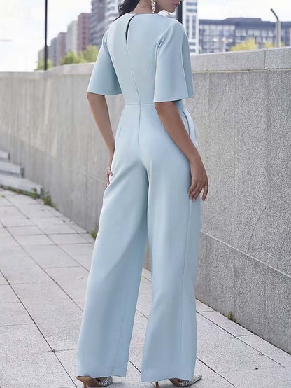 Neck Simple Mother of Bride Minimalist Elegant Jumpsuit the V