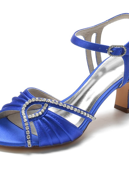 Satin – Rhinestone Sandals Blue Heeled Navy Women's