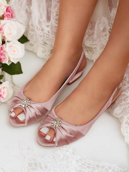 Wedding Crystal Satin with Women's Slingback Heels