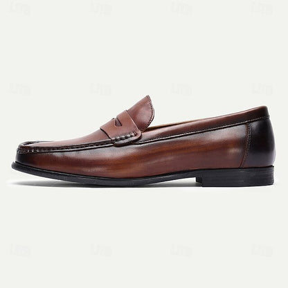 Men's Shoes Loafers Leather with Slip-On Penny Brown