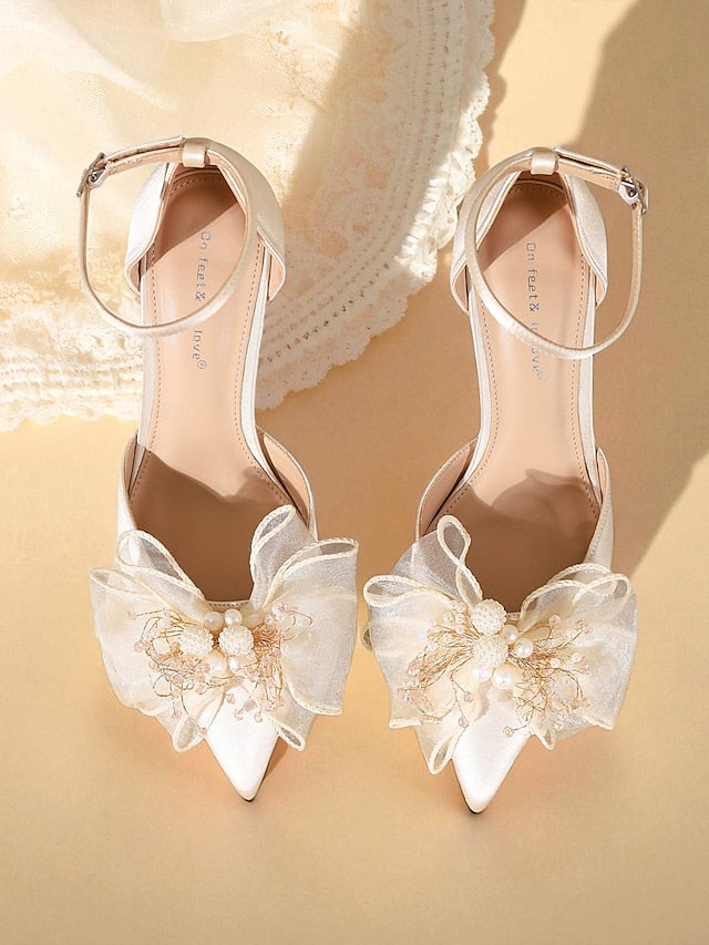 Bridal Ankle with Strap Heels - Satin Pumps Elegant Women's