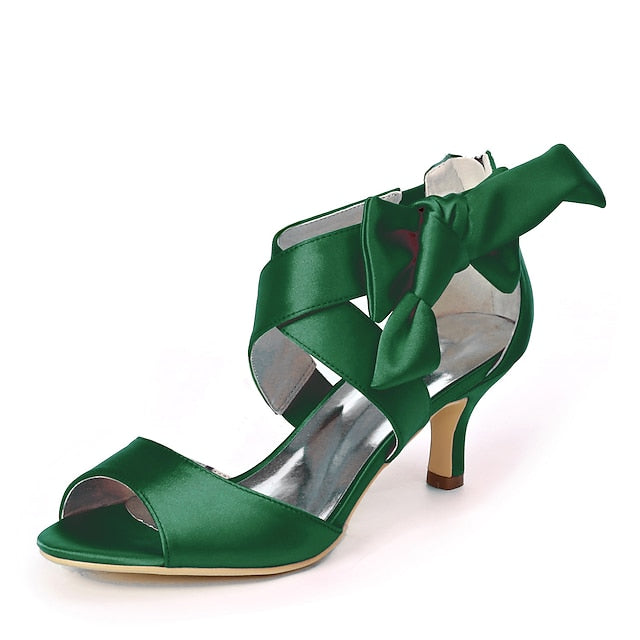 Bowknot Heel Women's Shoes Wedding Kitten Open Bridal