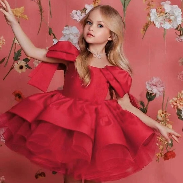 Girls' Girl Kids Party Dress Solid Color Flower