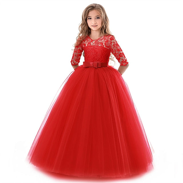 Dress Girls' Wedding Flower Girl Half Sleeve Kids