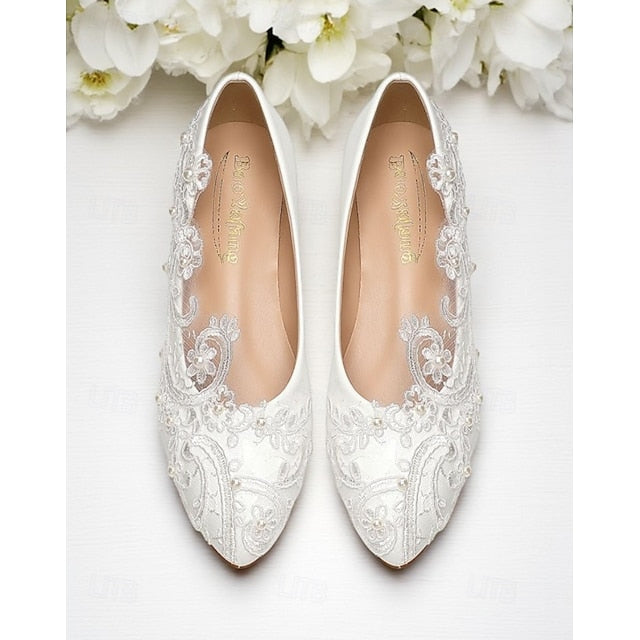 Ballet Women's White Flats Embroidered Lace – Vintage