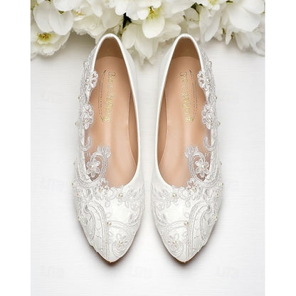 Ballet Women's White Flats Embroidered Lace – Vintage