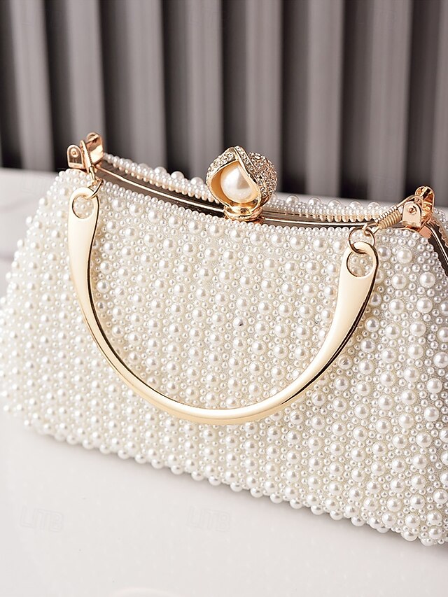 Pearl Evening Bag Handle Gold with Clutch Beaded Women's