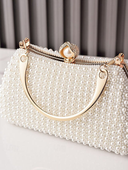 Pearl Evening Bag Handle Gold with Clutch Beaded Women's