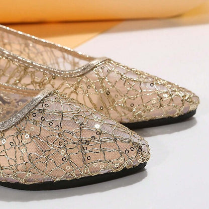 Flats Sequin Silver Ballet – Elegant Mesh Women's