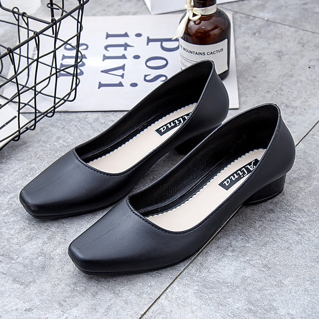 Slip-On Round Pumps – Heel Toe Women's Black Low Classic