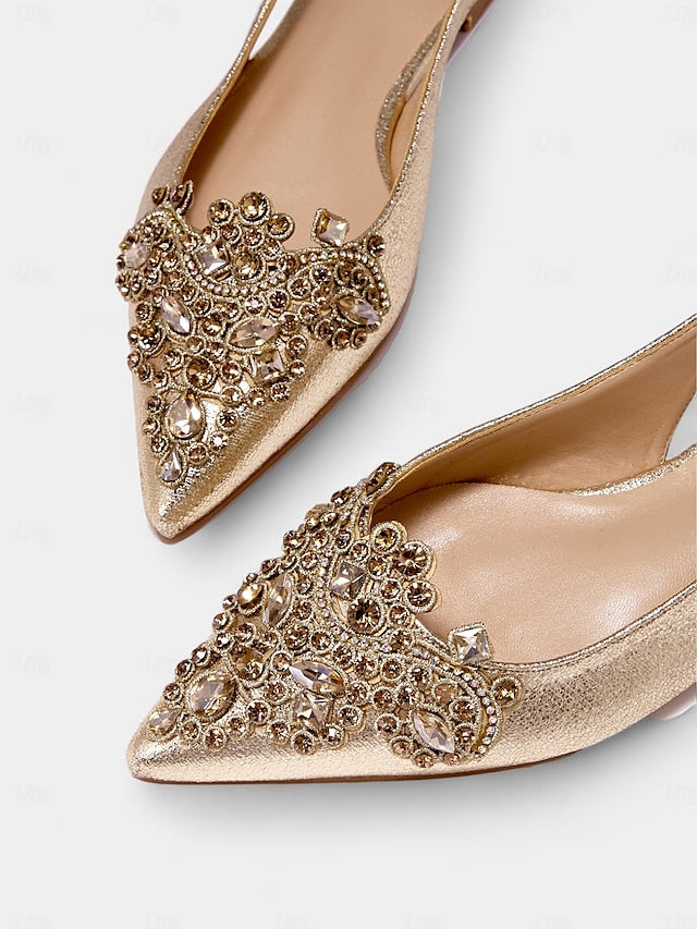 Embellished with Toe Gold Flats Women's Pointed Slingback