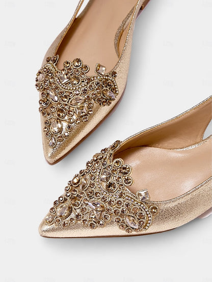Embellished with Toe Gold Flats Women's Pointed Slingback