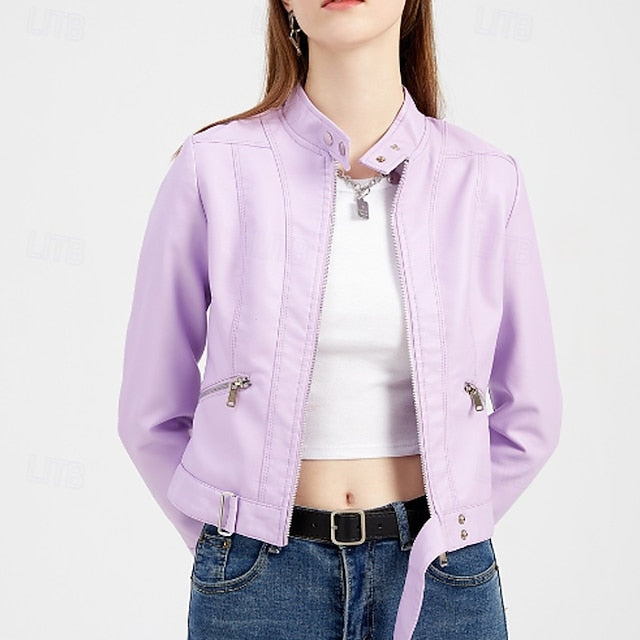 Zipper Women's Pocket Faux Comfortable Leather Jacket