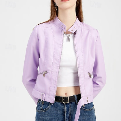 Zipper Women's Pocket Faux Comfortable Leather Jacket