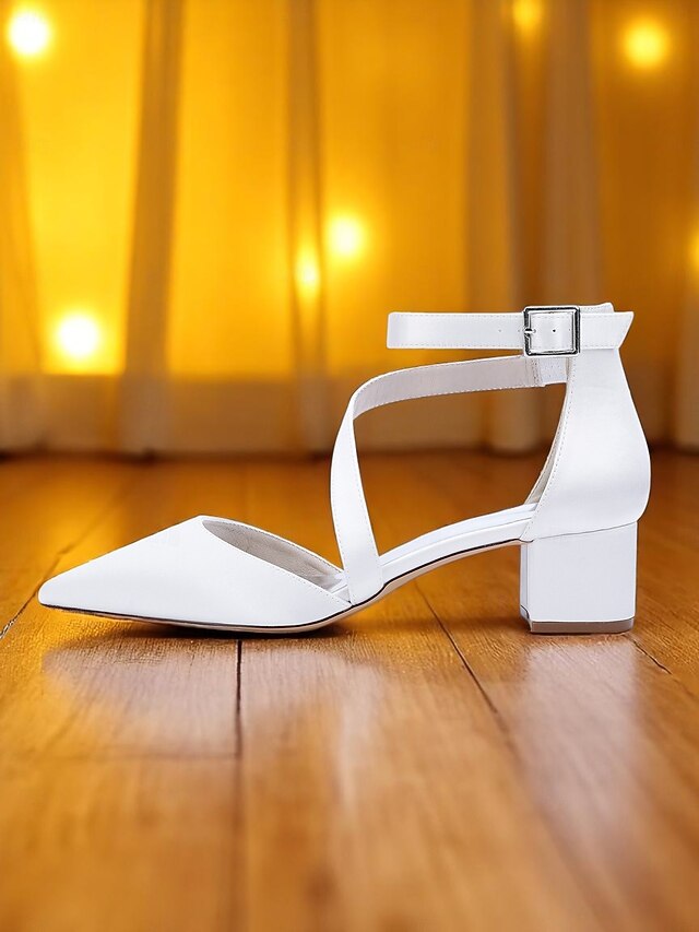 Women's - Heels Satin Block Champagne Pointed Toe