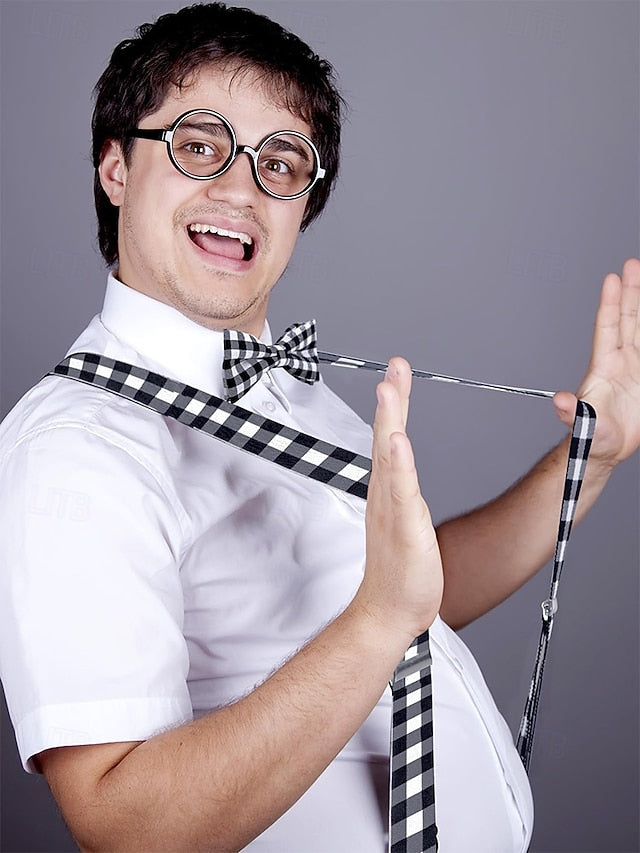 Christmas Men's Bow Plaid Tie Adjustable Set and Suspender