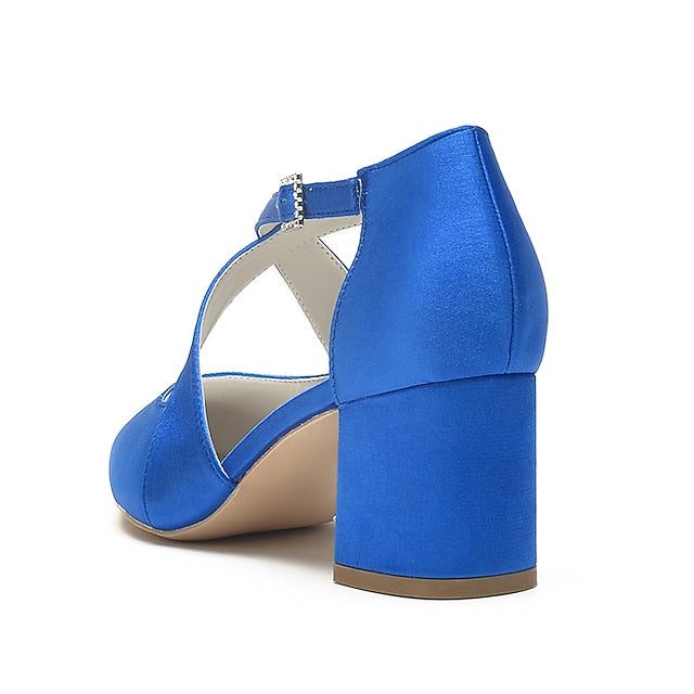 Elegant Block White Pointed Women's – Heels Satin Toe