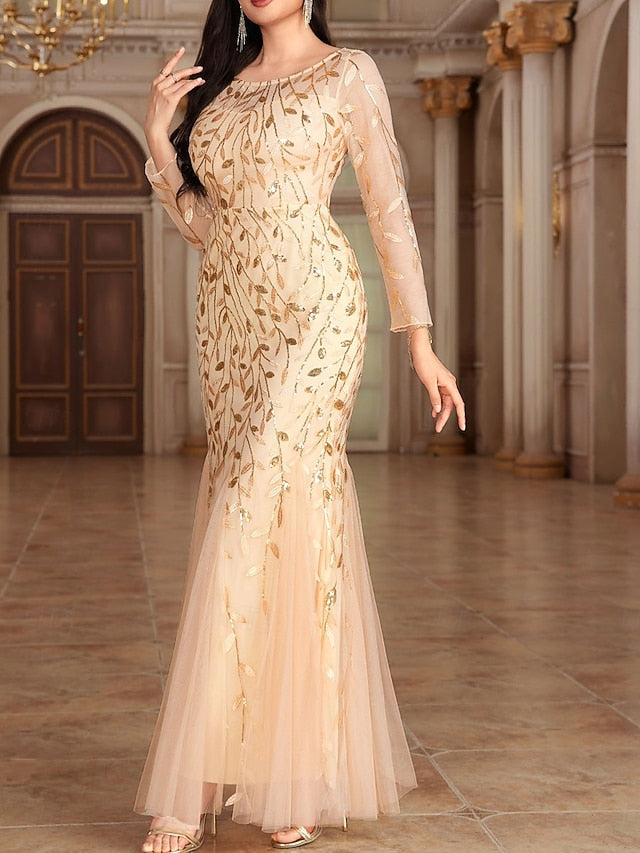 Crew Dress Elegant Neck the Floor Bride of Party Mother