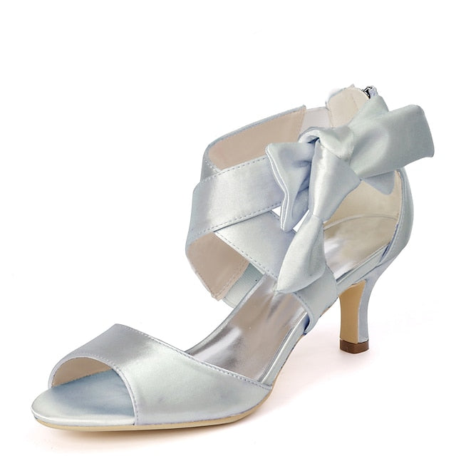 Bowknot Heel Women's Shoes Wedding Kitten Open Bridal