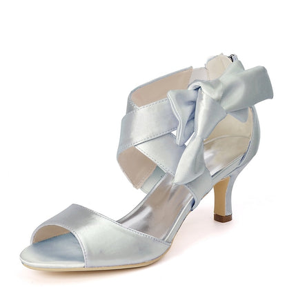 Open Bowknot Women's Kitten Bridal Shoes Heel Wedding