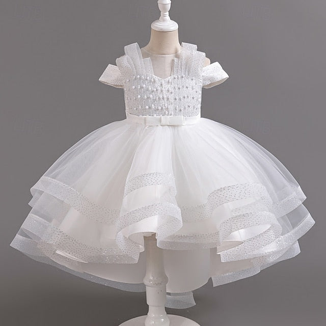 Solid Dress Color Sleeve Kids Party Short Wedding Girls'