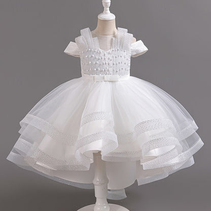 Sleeve Girls' Party Color Wedding Dress Kids Solid Short