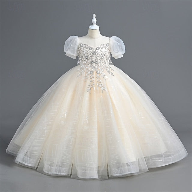 Girls' Dress Party Flower Kids Solid Girl Color
