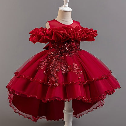 Party Sleeve Short Flower Girls' Kids Wedding Floral Dress