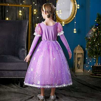 Flower Cosplay Princess Rapunzel Dress Girl Cloak